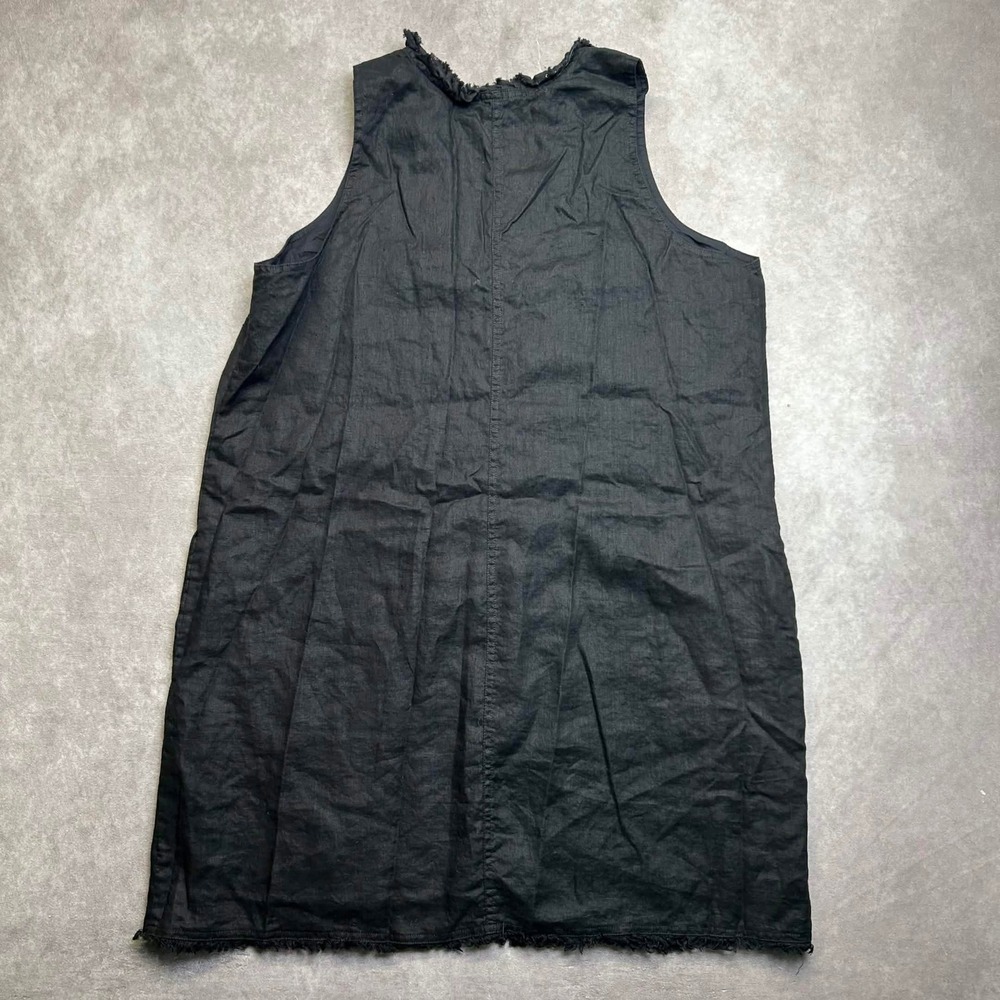 Tommy Bahama XL Black Linen Ruffle V-Neck Sleeveless Shift Dress Midi Frayed Hem - Picture 4 of 7